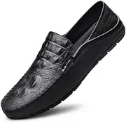 [SayfuR] Mens Loafers Shoe Round Toe PU Leather Crocodile Print Loafer Shoes Resistant Anti-slip Lightweight Party Outdoor Slip On(Black,8 UK)