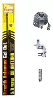 CB RADIO FIRESTIK FL4, FL4B 4FT CB ANTENNA BLACK, 18FT GREY RG8X, MOUNT, SPRING