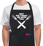 Xornis Funny Apron for Men Women 100% Cotton Adjustable Bib Aprons with 2 Pockets Grilling Grill Kitchen Cooking