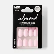 OXX Cosmetics 24 Pack Artificial Nails with Adhesive - Almond Shape, Pink