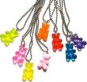 8 Pack Cute Cool Colorful Resin Gummy Bear Bead Chain Pendant Necklace Funny Cute Candy Colored Cartoon Animal Necklace Ladies Girls Men Boys Nightclu
