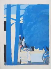 Gabriel GODARD : Forêt Bleue -Gouache sur papier, Oeuvre unique