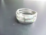 Size 9.5 Zuni Native Made 2 Row Inlaid White Opal Ring Set In S.Silver R24