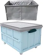 Kisangel Collapsible Wheeled Storage Bins Durable Tote Crates for Classroom Vehicle Organization Effortless Mobility Stackable Utility Boxes with Lids Versatile Blue Storage