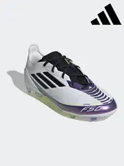 adidas White/Purple Kids F50 Pro Messi Firm Ground Boots (E01919) | $107