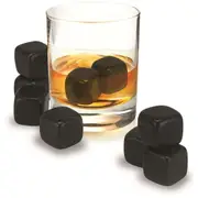 9pc Avanti Soapstone 2cm Reusable Ice Cube Rocks Set For Whisky Black Granite