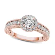 1.0 CT. T.W. Natural Diamond Frame Antique Vintage-Style Engagement Ring in Solid 14K Rose Gold