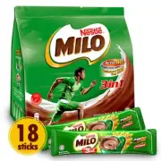 Malaysia's Milo Active-GO 3in1 Chocolate Malt Drink (18 FOC 3 stick/18 Stick)