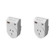 2PK Moki Travel Adaptor Plus Outbound AU/NZ to UK w/ PD20W Type-C & QC 3.0 USB-A