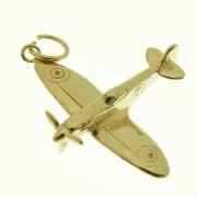 GOLD SPITFIRE PLANE PENDANT. ICONIC HALLMARKED 9 CARAT GOLD SPITFIRE PENDANT