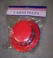 NEW 5 - 4.5 " x 4" x 2 " MINI TOP HATS Red White Blue Plastic Patriotic Doll