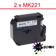 2 Label Black On White Compatible with Brother MK221 9mm x 8m P-Touch Tape