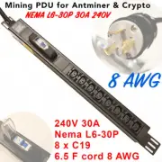 Mining PDU 8 Port C13 30A 250V L6-30P 8 AWG ASIC Crypto KASPA APLH Server Rack