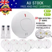 10Pcs ANKA Wireless Interconnected Photoelectric Smoke Alarm Detector & 2 Remote