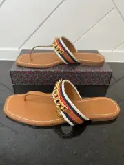 Tory Burch- Mini Benton Chain Band Sandal - Blue/Orange/White/Brown - Size 5.5