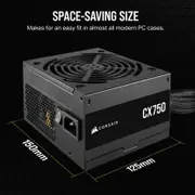 Corsair CX750 750W, 80 PLUS Bronze Certified, Up to 88% Efficiency, Compact 125mm design easy fit and airflow, ATX PSU 2024 CP-9020279-AU