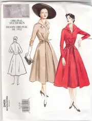 Vogue Sewing Pattern 2401, Retro 1952 Dress with Collar, Sizes 6 - 10 New