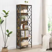 HOMFURN 6 Tier Tall Bookshelf, Rustic Brown