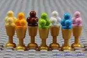 NEW Lego Set/7 ICE CREAM SUNDAES -Minifig Dessert Food - Pink/Blue/Brown/Lime +
