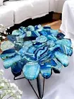 24" Elegant Blue Agate Round Tea Table Modern Garden Furniture For Cafeteria Dec