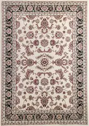 Ornate Cream and Black Traditional Bordered Ikat Rug