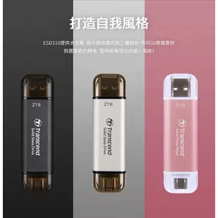 【Transcend 創見】ESD310C 1TB USB3.2 雙介面固態行動碟-太空黑