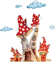 Glow in Dark Wall Stickers | Mushroom House Castle Stickers | Fairy Mushroom Castle Decals Cute Cartoon for Girls Bedroom Door