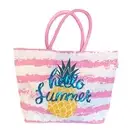 Striped Hello Summer Sequin Jute Beach Bag Large Shopper Tote