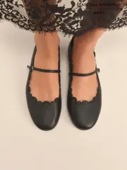 Black Tabitha Simmons x Next Elfie Leather Scalloped Mary Jane Shoes (B74402) | $128