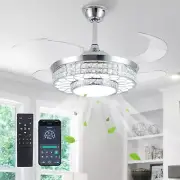 42" Retractable Ceiling Fans with Lights, Crystal Chandelier Ceiling Fan with Re