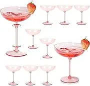 12 Pcs Detachable Martini Glasses 9oz Plastic Pink Champagne Coupe Glasses Gold Rim With Pink Stem Hand Blown Vintage Cocktail Glassware Set Unique Martini Glass For Wine Wedding