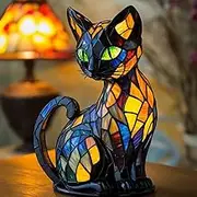 Cat Lamp | Stained Resin Cat Lamp, Animal Table Lamp Series Vintage Style Cat Bedside LED Lamp, Unique Cat Design Night Light for Home Décor, Cat Lovers Pet Oweners (A,12in)