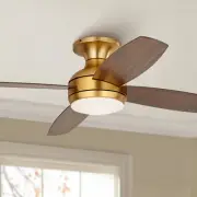 52" Elite Modern Hugger Indoor Ceiling Fan with LED Light Remote Brass Walnut
