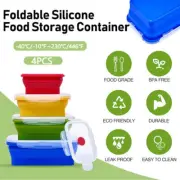 4PCS Silicone Collapsible Bento Lunch Box Food Storage Container Portable AU