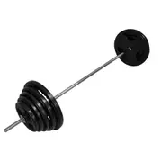 123kg Ez Grip Cast Iron Barbell Weight Set - 180cm Bar + 115kg Iron Weight Plate