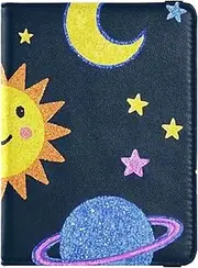 [Amooorous] Fake Glitter Cartoon Sun Moon Leather decorative passport book holder Travel Documents Organizer Protector Card Holder Passport Case Waterproof, Fake Glitter cartoon sun moon, 1 size