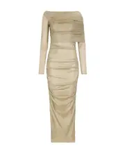 Dolce Gabbana Lurex Mesh Calf-Length Dress IT42 Nude