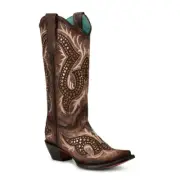 Corral Ladies Embroidery & Studs Taupe Overlay Western Boots C3794