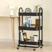 Storage Trolley Kitchen Cart 3 Tiers Rack Shelf Organiser Wheels Black Uti 80-BK
