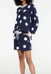 NEW PETER ALEXANDER NAVY / WHITE SPOT LONG SLEEVE TOP S & SHORTS M RRP$129.90