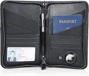 [POLARE ORIGINAL] Polare Full Grain Leather Passport Holder Cover Case for Men and Women RFID Blocking Family Travel Wallet Holds 6 Passports, Black with AirTag Slot, Large, Full Grain Leather Passport Holder Cover