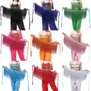 Sequin Tassel Hip Scarf BellyDance Dress Waist Scarf Glitter Beads Chain Costume