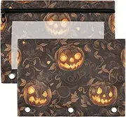 Goth Yellow Halloween Pumpkin Unique Zipper Binder Pouches with Clear Window Color with Zipper Reinforced Grommets 3 Rings for Classroom School Office Supplies