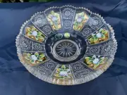 VINTAGE BOHEMIA QUEEN LACE 18K GOLD ENAMEL HAND CUT 24% LEAD CRYSTAL BOWL 8"