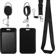 FACAICAI Retractable ID Badge Holder with Breakaway Lanyard,Heavy Duty Badge Reel,Detachable Keychain, Cruise Ship Cards Holder, for Nurse Officer Teacher Security Staff Women Men (Black)