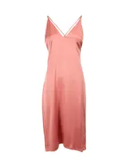 Salmon Pink Silk V Neck Mini Slip Dress