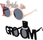 KOMBIUDA 2pcs Bride Groom Glasses Bridal Shower Eyewear Bride and Groom Glasses Party Supplies for Adults Mr Hat Groom to Be Fun Hen Bachelor Party Glasses Man Plastic Diamond Bulk