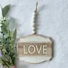 LOVE Hanging Wood Sign With Beaded Hanger Distressed Farmhouse Decor Wall Accent