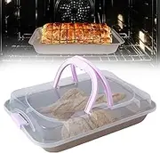 DJAPWPX Baking Pan with Lid 10x14 Inch Rectangular Cake Pan with Wide Handle Nonstick Bakeware Baking Pan Cake Carrier Pan for Roasting Baking Storing Oven and Freezer Safe