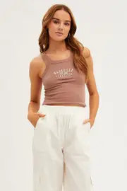Brown Nashville Embroidered Crop Singlet Top - Size M, Women's Singlet